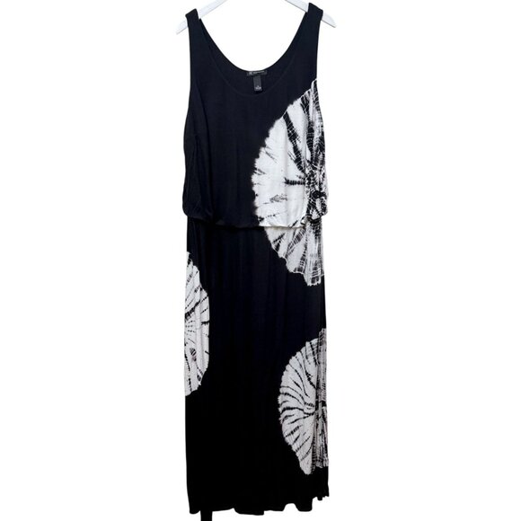 INC International Concepts Maxi Dress Plus Size 2X Black Tie Dye Stretch Rayon - Picture 1 of 9